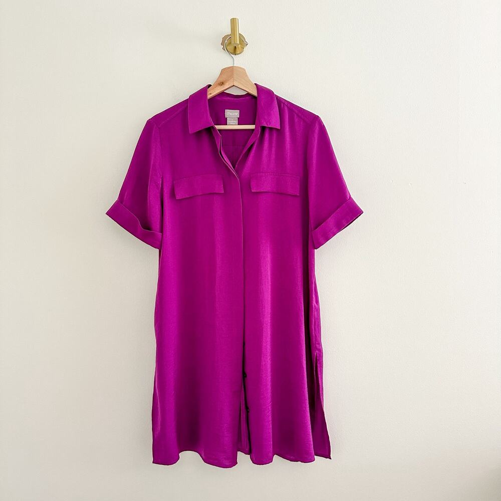 Chico's Button Front Short Sleeve Tunic Purple 8